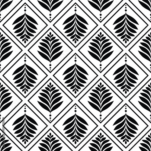 Vector illustration of geometric leaves seamless pattern. Floral organic background.