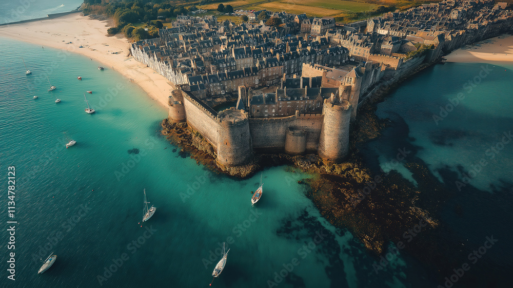 Fototapeta premium Breathtaking Aerial View of Saint Malo City and Privateers in Brittany France