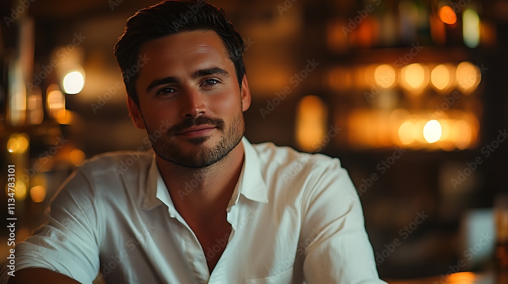 Handsome Man Posing in a dimly lit Bar Setting Handsome Man Posing in a dimly lit Bar Setting