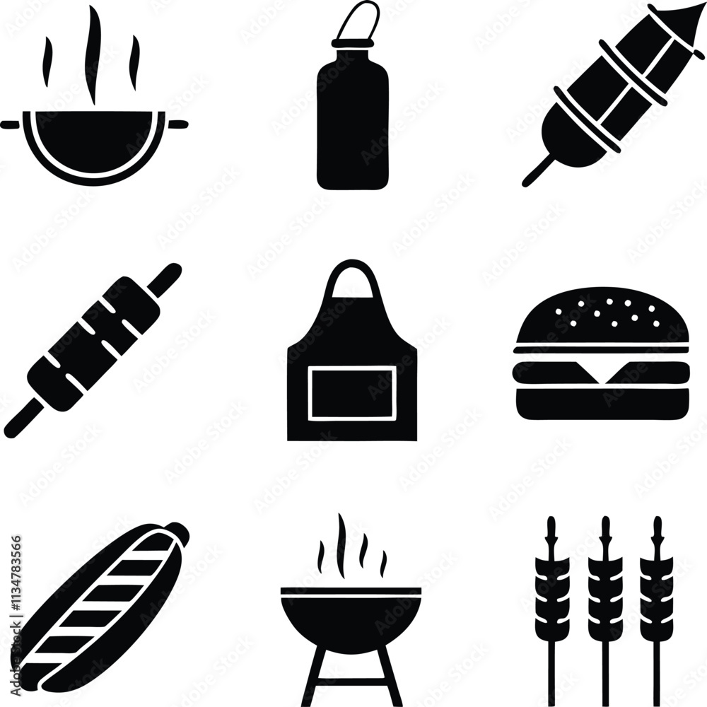 BBQ Grill Icons Food, Drinks, Utensils, and Summer Fun BBQ Grill Icons Food, Drinks, Utensils, and Summer Fun