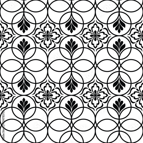 Wallpaper Mural Abstract geometric floral seamless pattern. Black and white ornament. Modern stylish texture repeating. Vector background. Torontodigital.ca