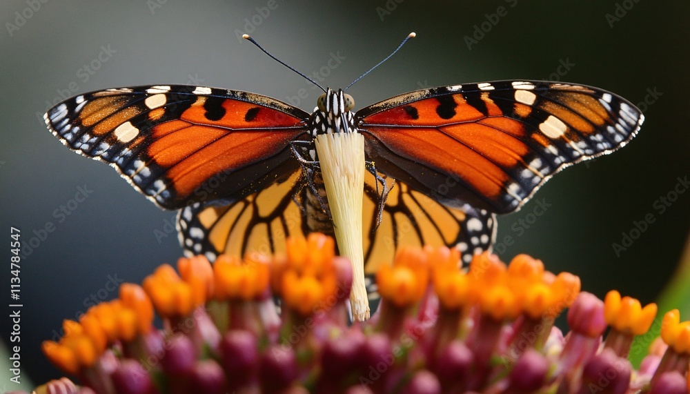 Obraz premium Butterfly proboscis unfurling to sip nectar from a flower, showcasing intricate details in macro photography of this delicate animal.