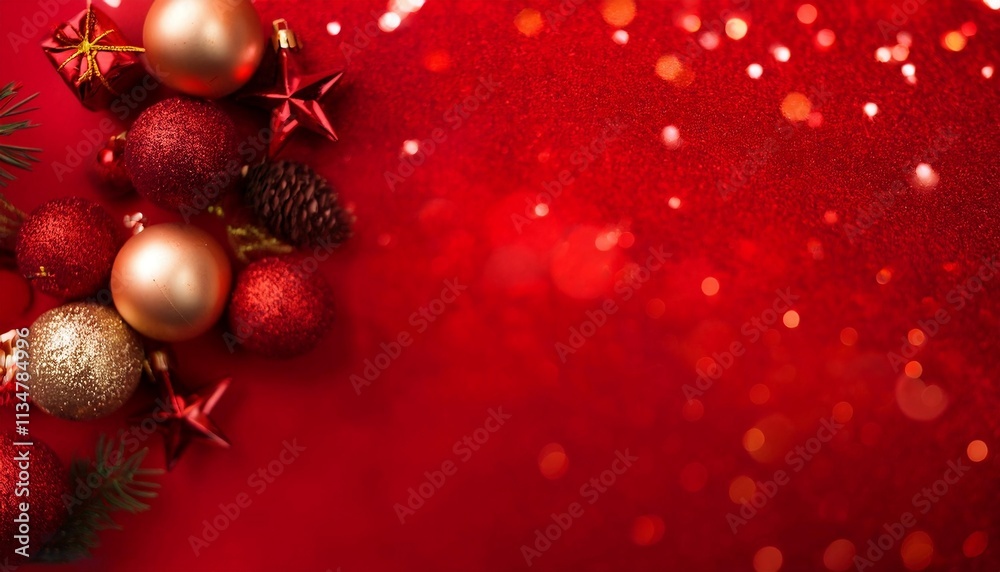 Abstract red and gold particle background with Christmas golden light bokeh, festive holiday background Abstract red and gold particle background with Christmas golden light bokeh, festive holiday background