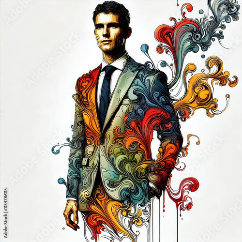  Man in suit with intricate floral patterns