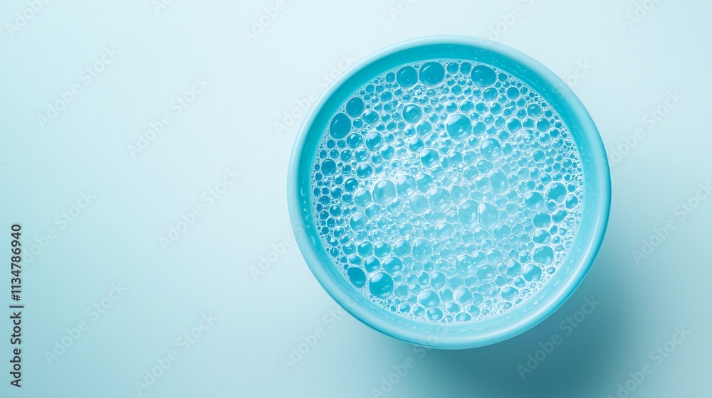 A close-up of a frothy blue beverage in a round glass against a light background. A close-up of a frothy blue beverage in a round glass against a light background.