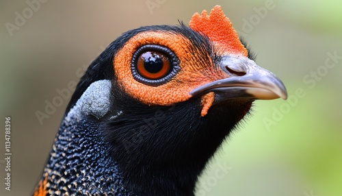 Close-up of a guinea fowl's head highlighting its distinct features in stunning detail, showcasing the beauty of nature in the macro animal perspective. photo