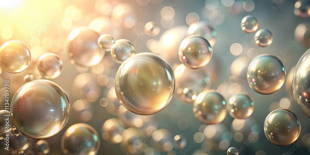Naklejka premium A symphony of shimmering spheres in a ethereal dance of light and refraction, capturing the beauty of translucency and reflection.