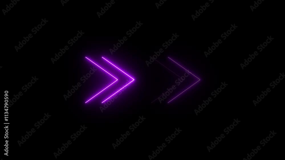 Neon direction concept, neon arrow icon, arrows indicates the direction of the overlay video layer. and looping neon line arrow icon animation.