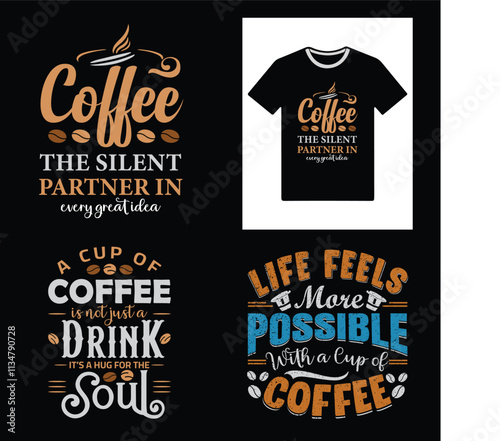 Coffee t-shirt design bundle with black background