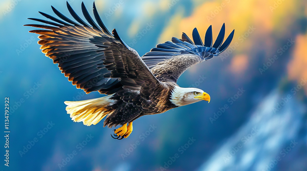 Obraz premium Bald Eagle in Flight, Majestic Bird, Wildlife Photography, Nature, Freedom