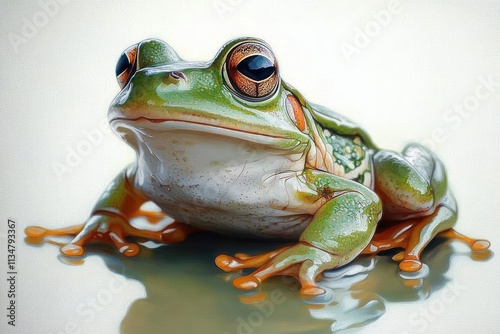 Hyper-Realistic Frog Painting on Smooth Surface with Soft Lighting