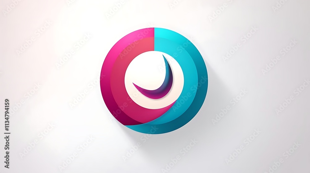 Abstract circular graphic with pink, teal, and purple elements. Abstract circular graphic with pink, teal, and purple elements.
