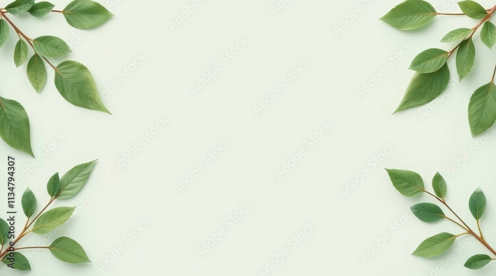 Fresh green leaves arranged on a pale green background.  Nature's simple beauty.