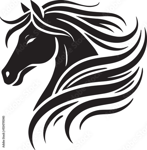 A minimalist horse head with flowing mane vector silhouette black