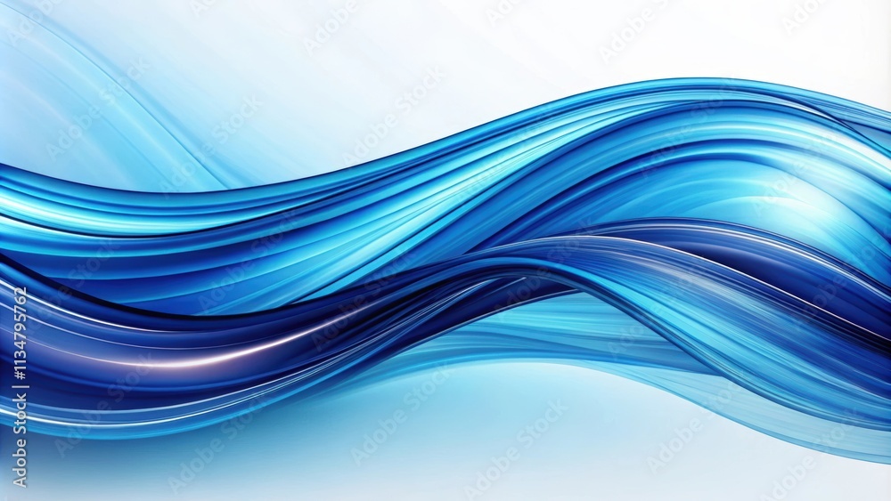 Naklejka premium Abstract blue wave with swirls and curves, water, ocean, motion, fluid, digital art, energy, abstract, smooth, flow
