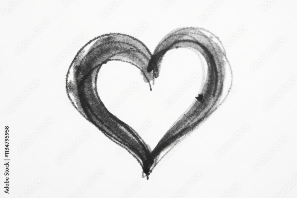 Stylized heart shape drawn in black strokes, minimalist design, symbol of love