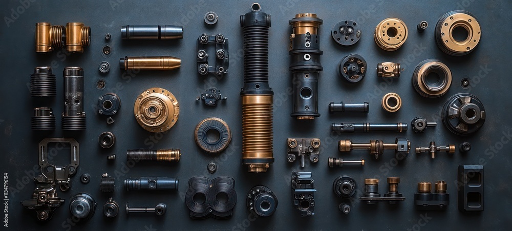 Minimalist Composition of Thermoplastic Injection Moulded Components in Black and Gold Minimalist Composition of Thermoplastic Injection Moulded Components in Black and Gold