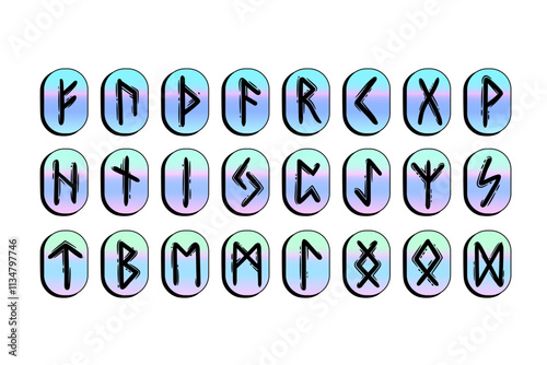 Scandinavian runes in colored rectangular frames