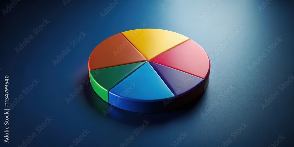Fototapeta premium Colorful pie chart on a dark blue background, pie chart, colorful, data visualization, statistics, information, infographic