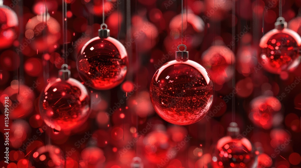 3D abstract Christmas red background with red Christmas ornaments 3D abstract Christmas red background with red Christmas ornaments