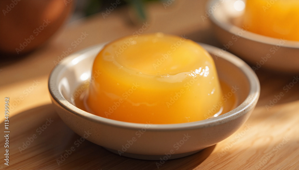 Sticky rice cake (Nian Gao) with a glossy golden texture, traditional Chinese dessert symbolizing growth, success, and good fortune during New Year Sticky rice cake (Nian Gao) with a glossy golden texture, traditional Chinese dessert symbolizing growth, success, and good fortune during New Year
