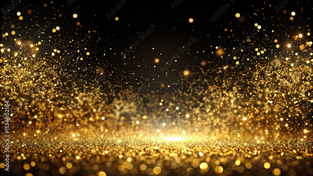 Gold glitter particles falling on black background, glamour, sparkle, shiny, festive, luxury, golden, elegant Gold glitter particles falling on black background, glamour, sparkle, shiny, festive, luxury, golden, elegant