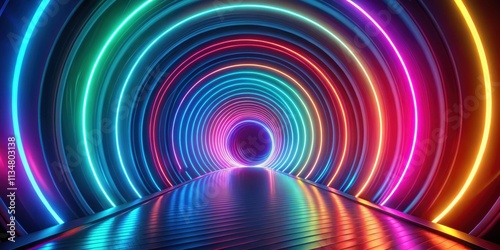 Neon lights creating colorful spiral tunnel effect, neon lights, colorful, spiral, tunnel, vibrant, glowing