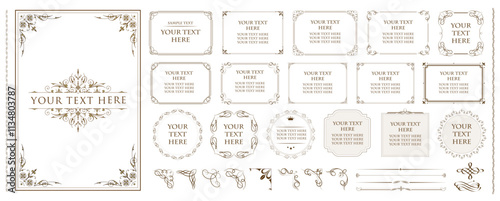 Set of Decorative vintage borders and frames set, floral ornament. Vector design. .eps