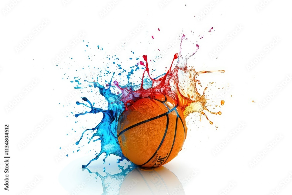 High Definition Visual of Splash of Color Featuring a Basketball Isolated on White High Definition Visual of Splash of Color Featuring a Basketball Isolated on White
