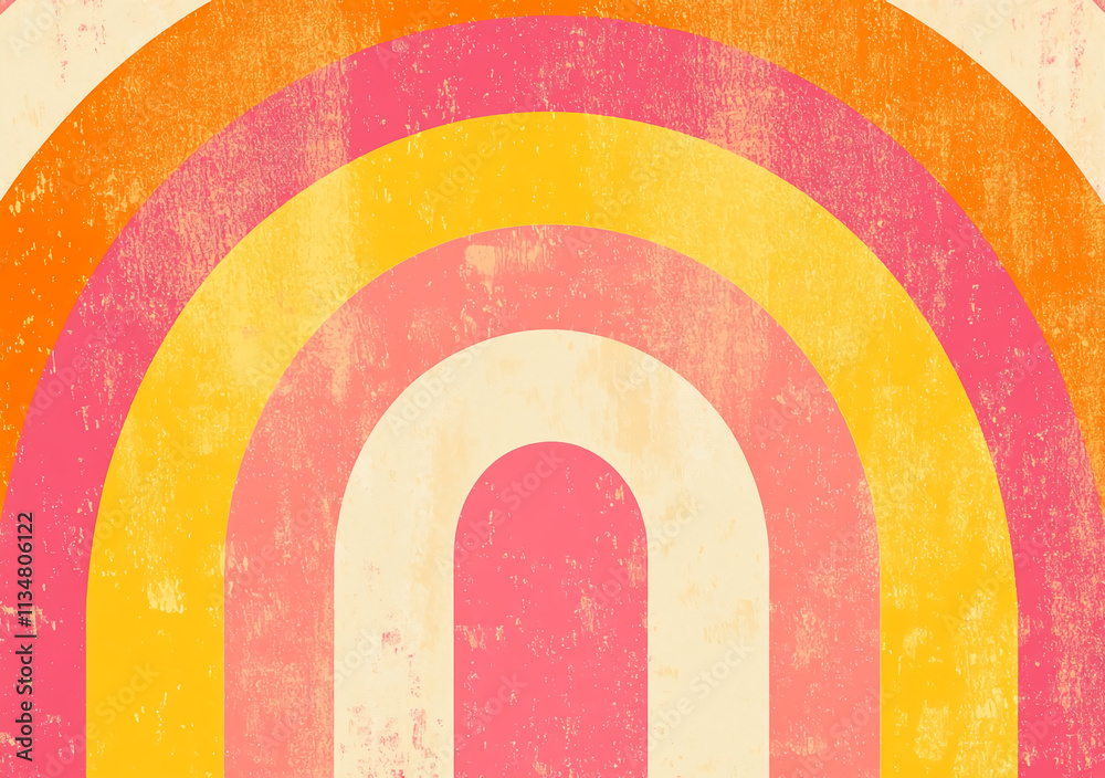 Colorful retro rainbow design with vibrant patterns and warm tones in a bold artistic display Colorful retro rainbow design with vibrant patterns and warm tones in a bold artistic display