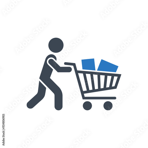 Person Pushing Shopping Cart Icon