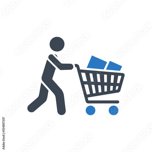 Person Pushing Shopping Cart Icon