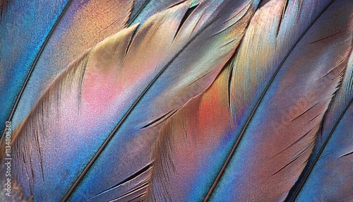 Vibrant Iridescent Turkey Feathers Showcasing Nature's Artistry in Macro Detail photo