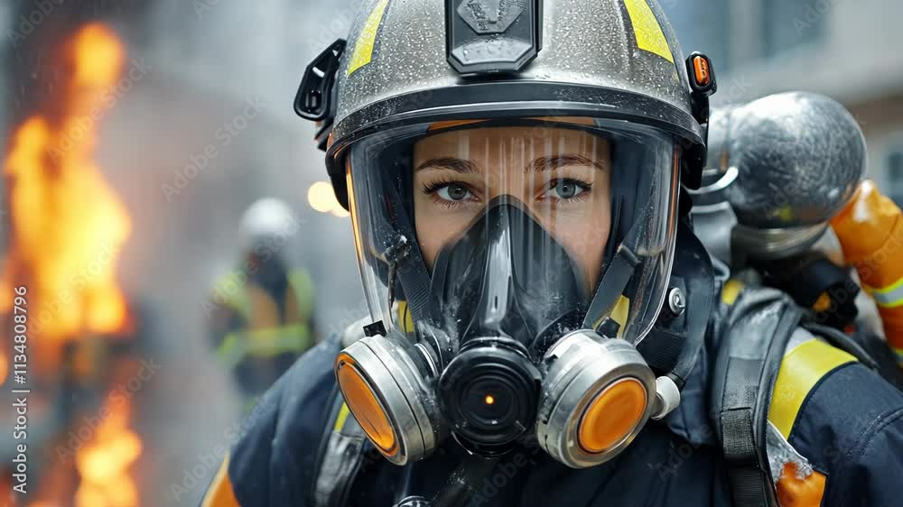Brave Firefighter Gearing Up Close-Up Brave Firefighter Gearing Up Close-Up