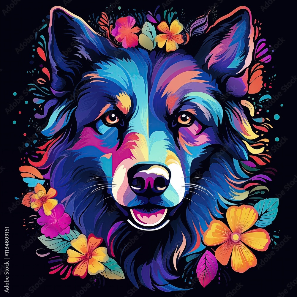Trippy Psychedelic Dog Illustration, Cool Design, Print for T-Shirt Trippy Psychedelic Dog Illustration, Cool Design, Print for T-Shirt