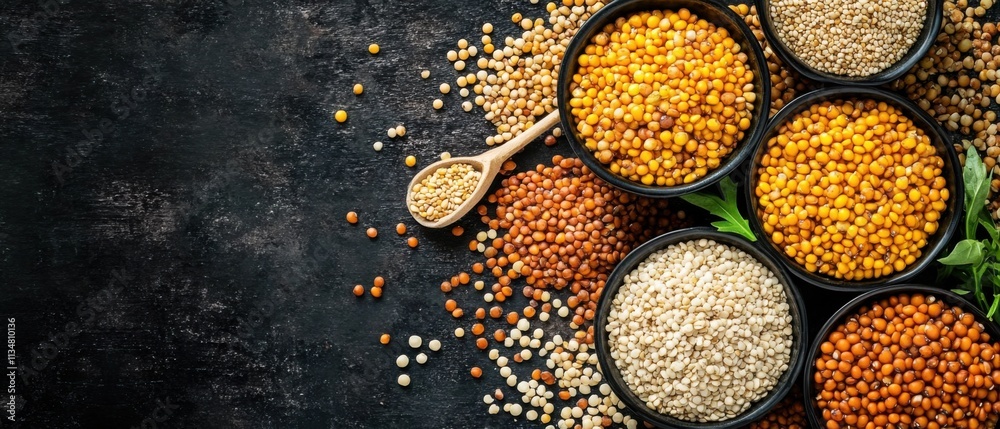 Assorted Grains and Legumes in Bowls: Quinoa, Lentils, and More Assorted Grains and Legumes in Bowls: Quinoa, Lentils, and More