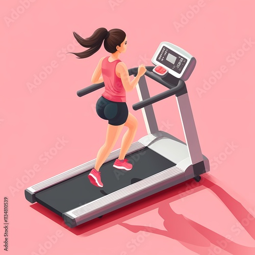 3D cartoon girl treadmill fitness