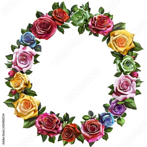 A decorative wreath made of various colorful roses and leaves.