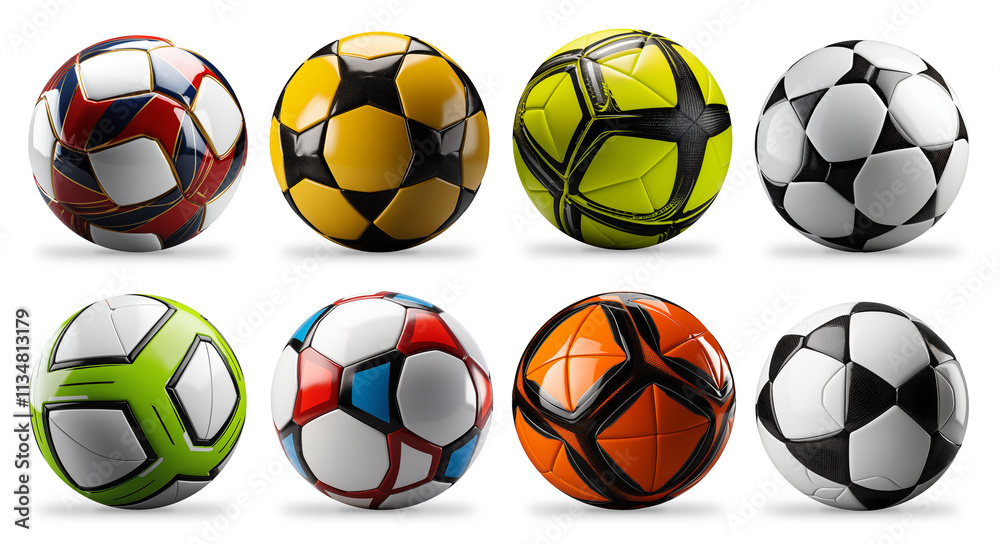 Set collection of colorful and classic modern modern football or soccer balls isolated on white background.
professionalSet collection of colorful and classic sport equipment symbol and design pattern