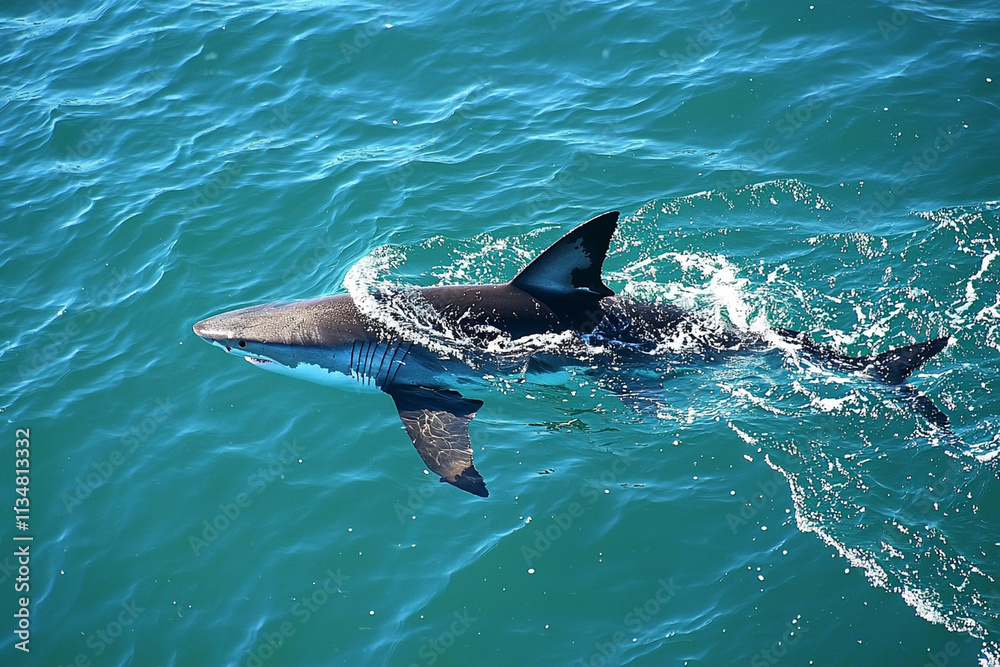 Fototapeta premium Shark gliding in clear ocean waters