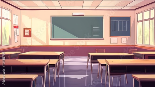 Empty school classroom, anime background concept 
