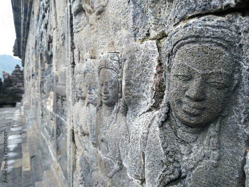 Portrait of stone carving in borobudur temple