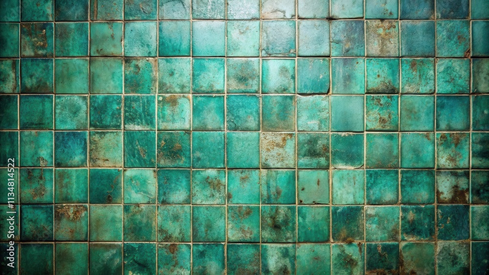 A close-up shot of an aged turquoise tile wall, showcasing a subtle texture and intricate details A close-up shot of an aged turquoise tile wall, showcasing a subtle texture and intricate details