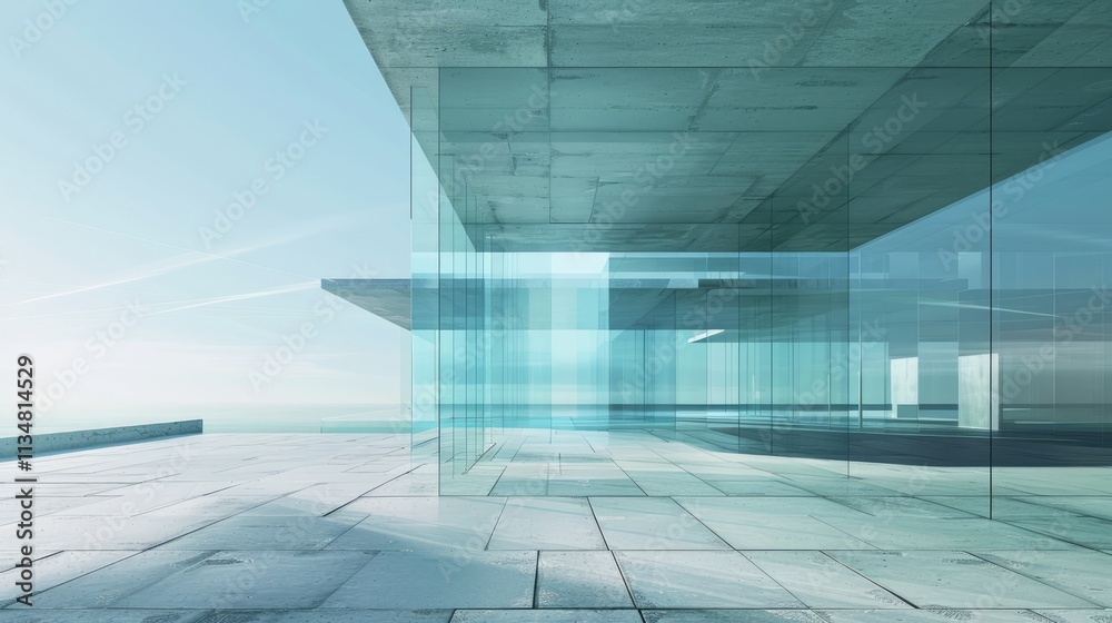 3d render of abstract futuristic glass architecture with empty concrete floor. 3d render of abstract futuristic glass architecture with empty concrete floor.