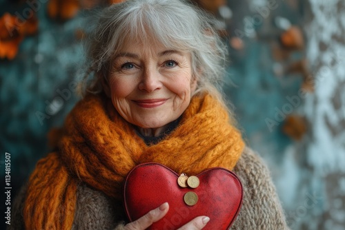 Elderly Woman Holding Coin Purse Facing Financial Worries photo