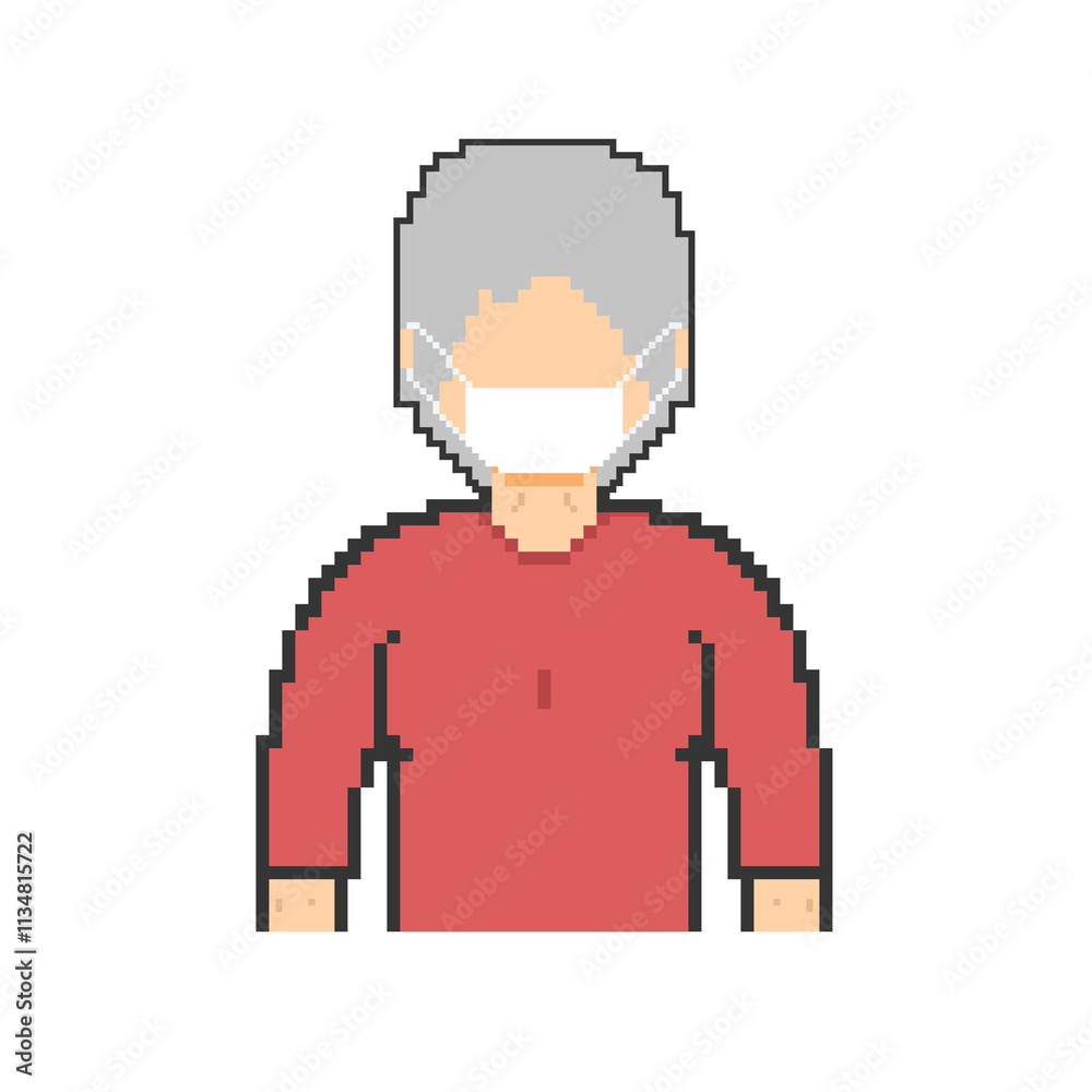 Pixel art masked grandmother in red Pixel art masked grandmother in red