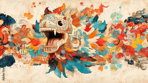 Mayan Culture Inspired Ultra-Detailed Watercolour Wallpaper, Richly Textured Repeating Patterns, Celebrating Nature and Creativity in Vibrant 8K Quality photo