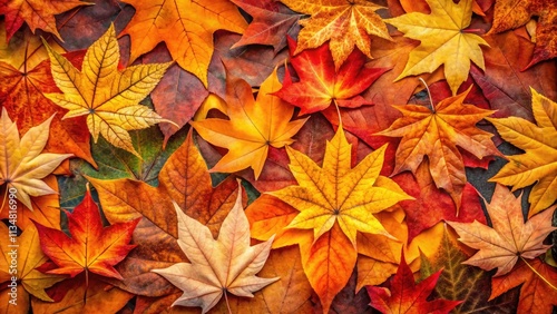 Autumn Orange Leaves Background, Fall Foliage Nature Photography, Golden Leaf Scene, Rule of Thirds Composition