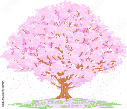 新生活がはじまる春の訪れを告げる桜吹雪舞う満開の桜（ベクターEPS）