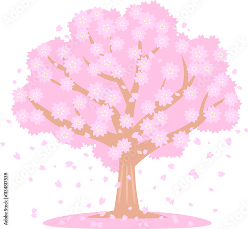 新生活がはじまる春の訪れを告げる桜吹雪舞う満開の桜（ベクターEPS）